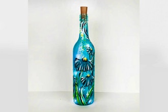 Paint Nite: Blue Daisies Wine Bottle with Fairy Lights